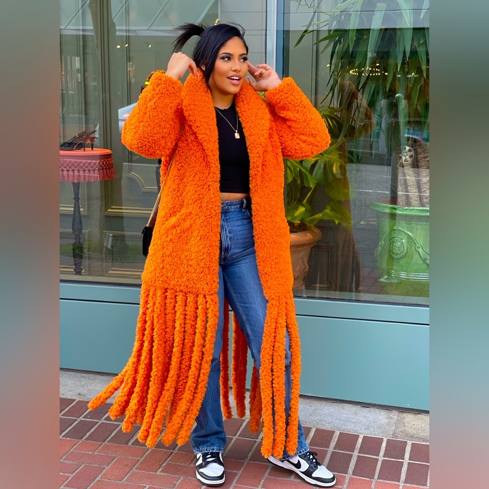 Beautiful long fun orange coat